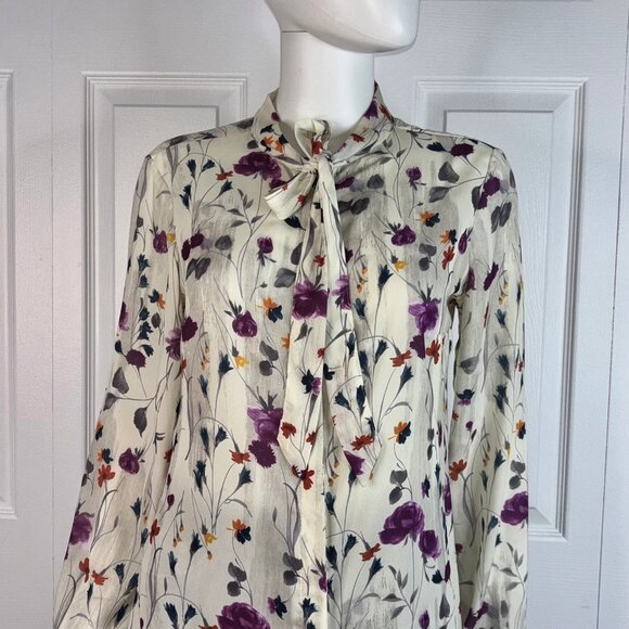 SATEEN women's floral blouse large - Picture 2 of 2